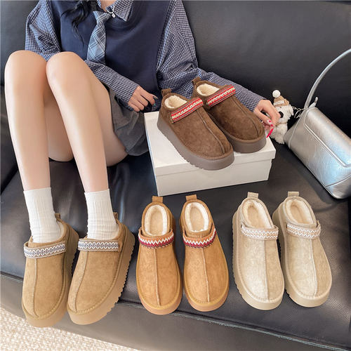 毛绒一脚蹬半拖鞋女冬季加绒加厚保暖2025新款面包雪地棉拖鞋鞋子 - 图3