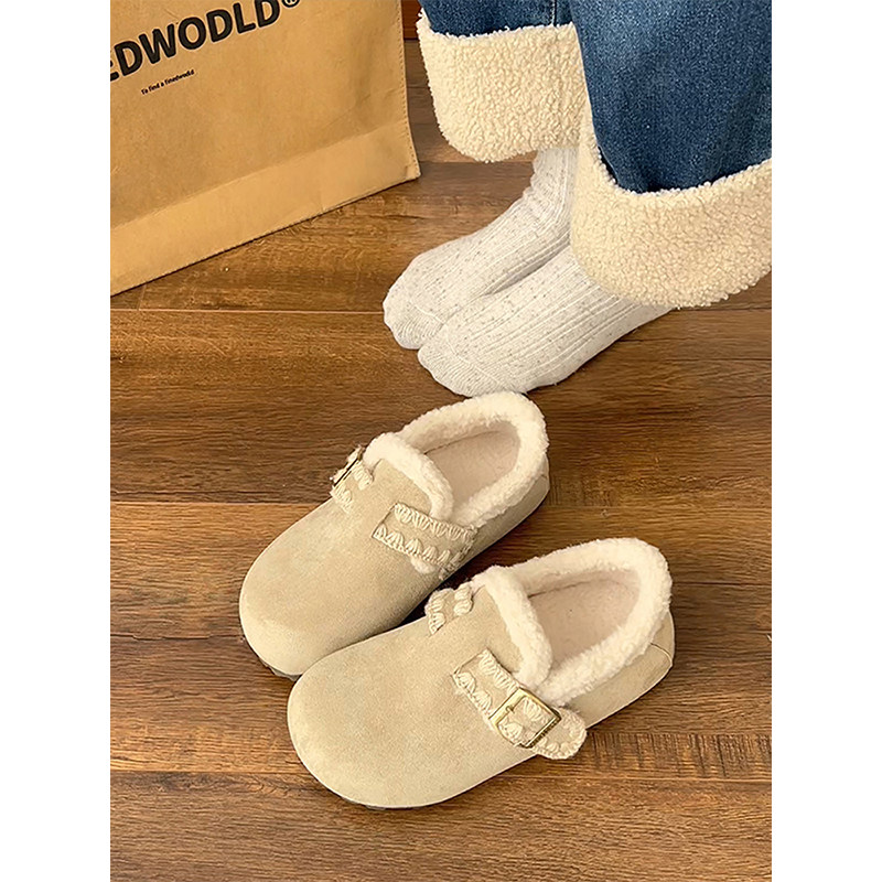 白色加绒加厚保暖平底棉鞋女2025新款冬季一脚蹬软底勃肯鞋子毛绒,淘宝优惠券,粉丝福利购,淘宝优惠卷