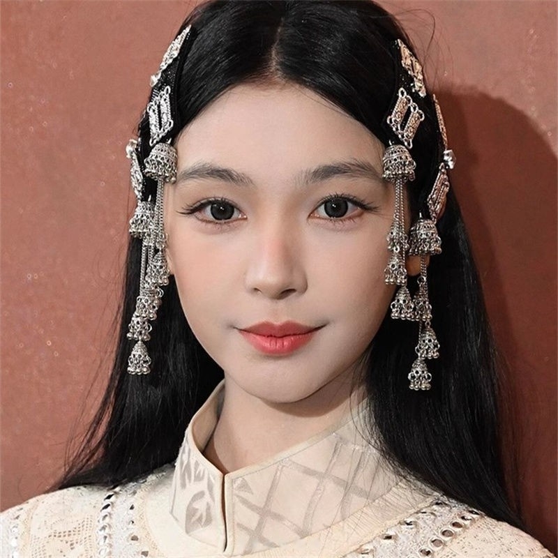 易梦玲同款流苏银色发饰民族风长款发夹发饰女刘海夹子蒙古族草原 - 图2