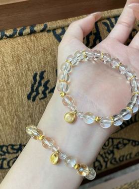天然白水晶搭古法沙金金屁桃手链女款轻奢手链送女友礼物