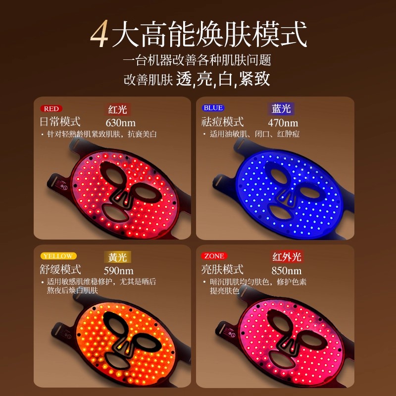 康佳面罩美容仪大排灯红黄蓝祛痘仪光子嫩肤神器家用脸部美白面罩 - 图0