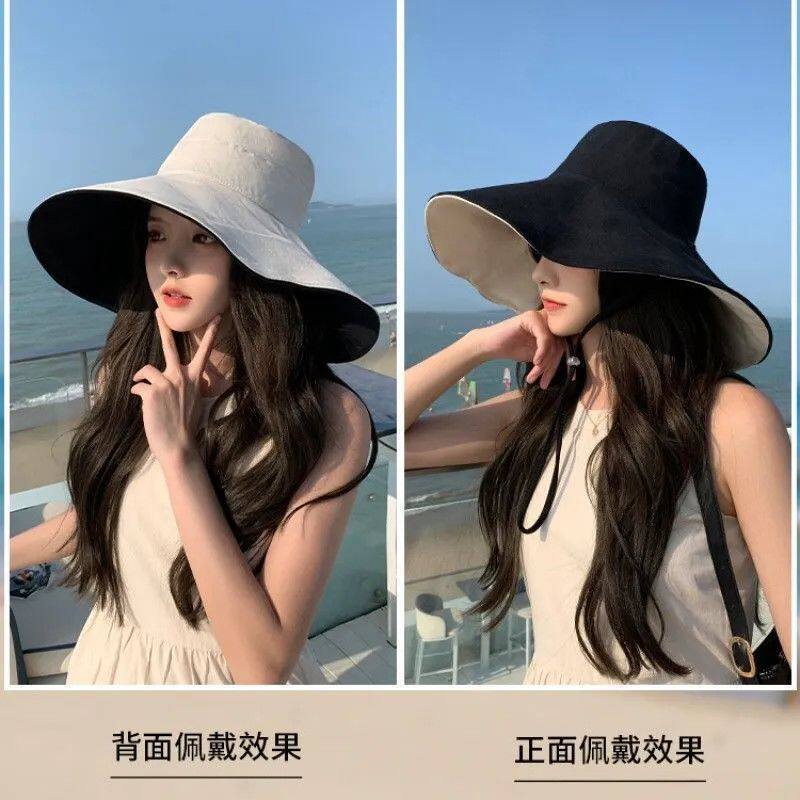 1元! 礼金到手10元！双面可戴大帽檐防晒渔夫帽-2
