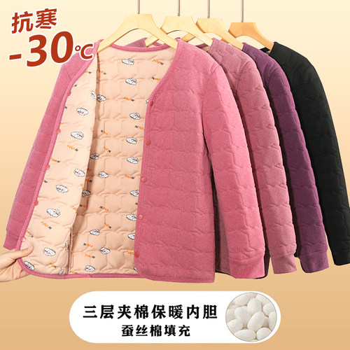 中老年妈妈德绒棉袄加厚保暖棉衣女士秋冬款内穿百搭短款棉服外套 - 图2