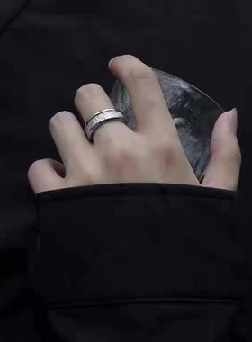 霸气潮酷ins树叶纹理雾凇蚕丝纹钛钢戒指男 跨境欧美时尚不锈钢戒