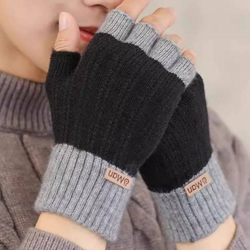 半指手套男士冬天保暖加绒加厚针织毛线露指学生写字骑行秋冬季男,淘宝优惠券,粉丝福利购,淘宝优惠卷