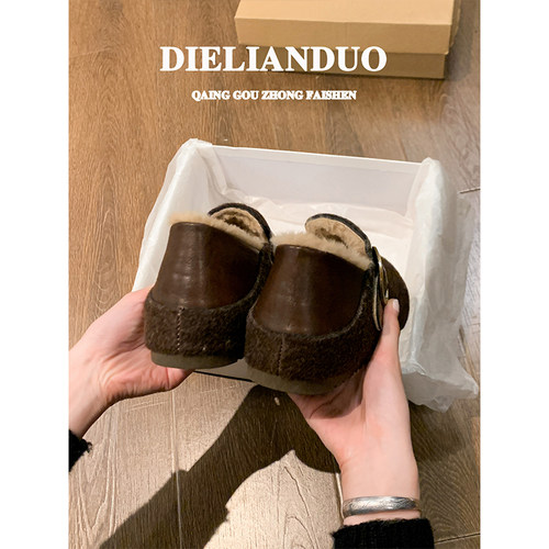 内增高勃肯鞋女款2025新款冬季爆款加绒保暖一脚蹬两穿雪地棉鞋子 - 图2