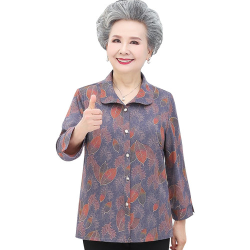 中老年人衣服奶奶装春秋女外套女装套装妈妈6070岁上衣夏开衫衬衫 - 图3