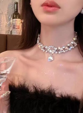 千金氛围贵气公主水钻宝石珍珠锁骨项链高级感珍珠项链锁骨链配饰