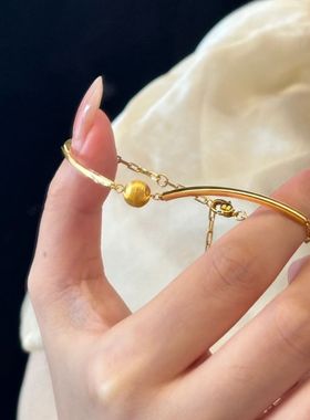 磨砂猫眼珠手链女轻奢小众高级感ins风简约百搭铜镀18K金气质手饰