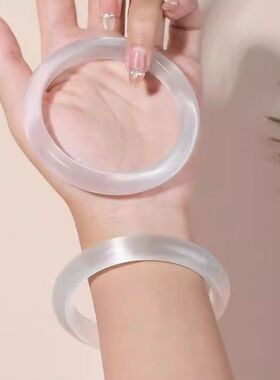 半山半水冰透猫眼效应手镯马卡龙色高冰玻璃渐变女生镯子高级礼物