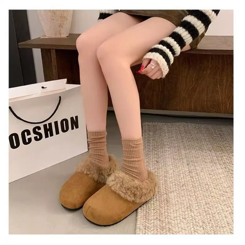 2025新款加绒勃肯鞋毛毛拖鞋女冬季外穿百搭增高一脚蹬懒人拖毛绒 - 图1