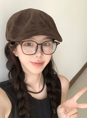 2026咖色前进帽女秋季麂皮绒复古贝雷鸭舌卡其色显脸小棕色平顶