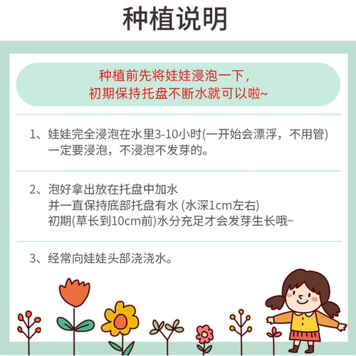 趣味长草娃娃小盆栽草头娃娃猫草绿植儿童小植物幼儿园室内好养 - 图3
