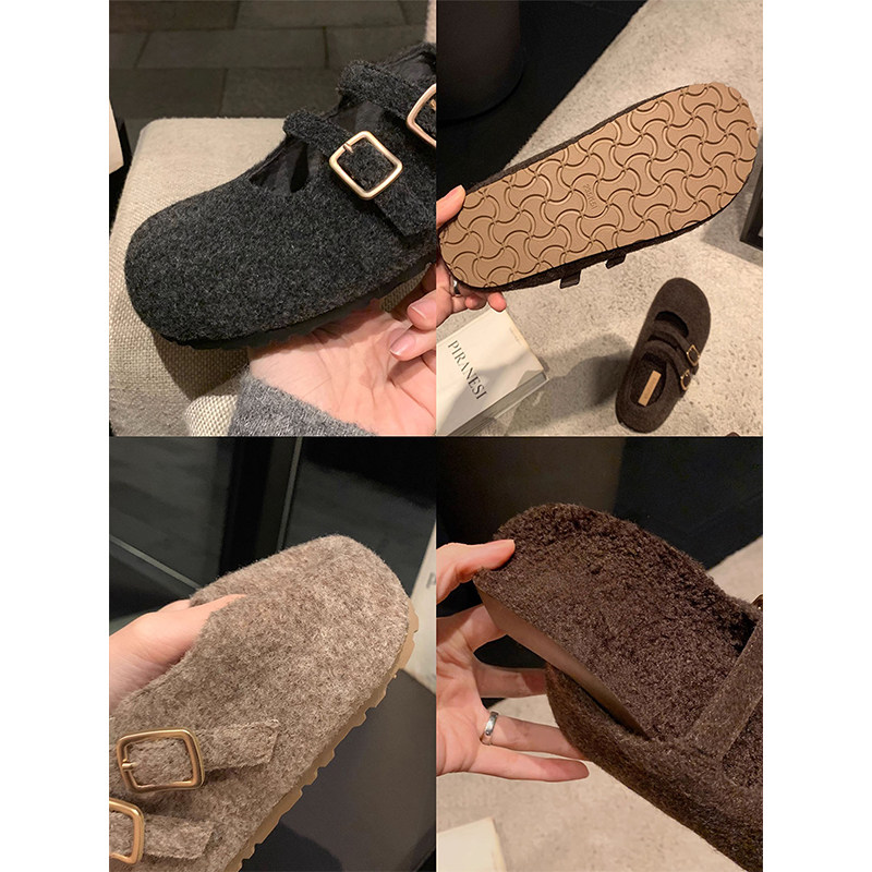 羊绒版~增高4cm勃肯毛毛玛丽珍单鞋女秋冬季加绒保暖公主平底鞋子,淘宝优惠券,粉丝福利购,淘宝优惠卷