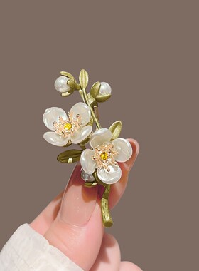 清新绿色茉莉花胸针珍珠胸花别针