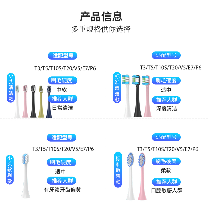 适配罗曼ROAMAN电动牙刷头T3/T5/T10S/T20/V5/E7/P6替换头通用款-图2