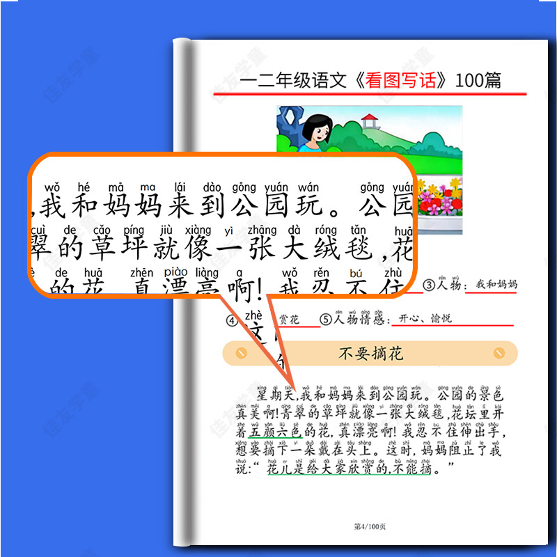 一二年级看图写话五要素100篇范文大全上下册专项训练标准注音新版阅读专项练习小学语文作文五要素练习每日一练经典范文50大全 - 图0