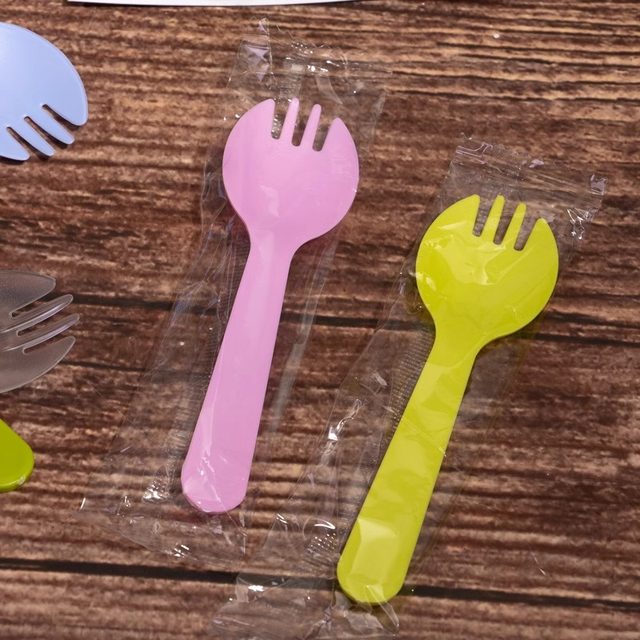 Disposable spoon fork spoon fruit individually packaged ice cream plastic small fork spoon thickened cake dessert spoon commercial use