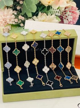 高版本四叶草红玛瑙石五花手链女轻奢高级感18K玫瑰金白金色黄金