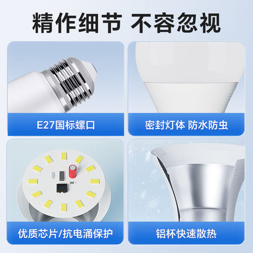 e27螺口led灯泡足瓦超亮家用白光暖黄光5W7W9W12W15W18W24W节能灯 - 图1