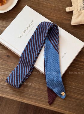 韩版细条纹布艺领带女设计感复古学院风系脖围巾2025新款项链配饰