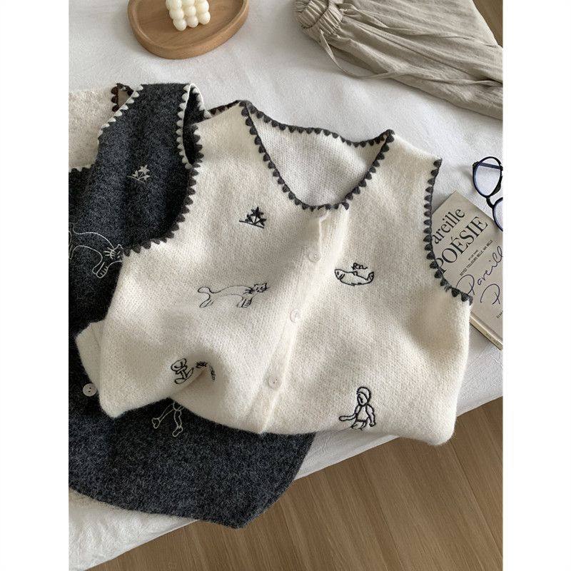 韩系减龄卡通刺绣软糯马甲开衫女大码内搭花边贝壳扣毛衣背心秋冬,淘宝优惠券,粉丝福利购,淘宝优惠卷