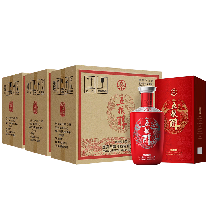 五粮醇红装浓香型50度浓香型白酒500ml*6瓶整箱商务宴请送礼