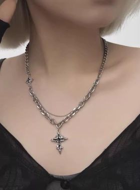 黑色十字架拼接项链轻奢高级感冷淡风时尚百搭小众设计感锁骨链条