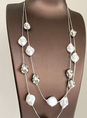 Vintage古着  不规则长款串珠项链女2025新款轻奢高级精致锁骨链