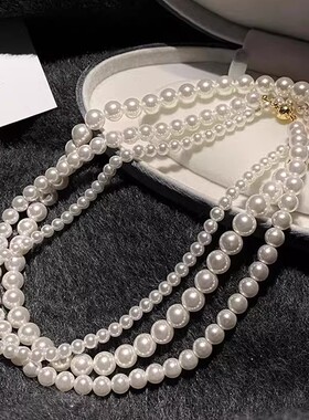 施家澳白磁吸扣正圆仿珍珠项链女2025新款叠戴轻奢气质秋冬毛衣链