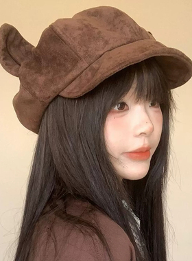 狐狸耳朵八角报童帽女包脸显脸小