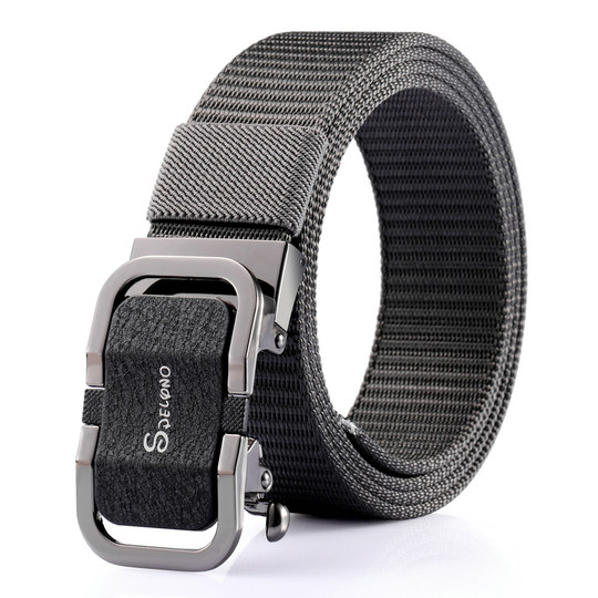 帆布皮带男士自动扣腰带休闲百搭韩版潮流学生军训新款合金扣扣头