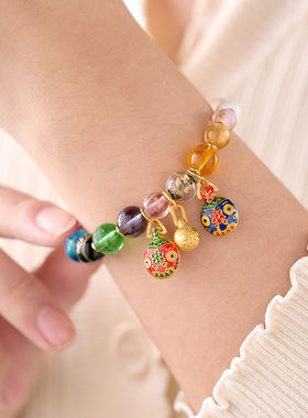 十全十美香灰琉璃十八籽手串吞金兽招财手链金箔饰品男女送人礼物