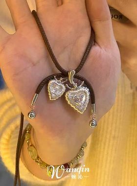 「寂光星轨」冷淡风银色超闪双爱心项链韩系复古设计感时尚毛衣链