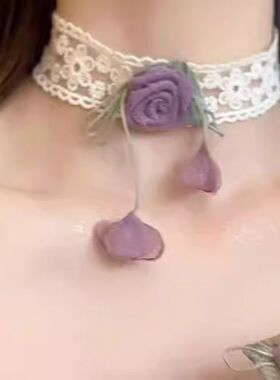 超仙玫瑰花蕾丝颈带海边度假风氛围感花朵项链女锁骨链脖颈链配饰