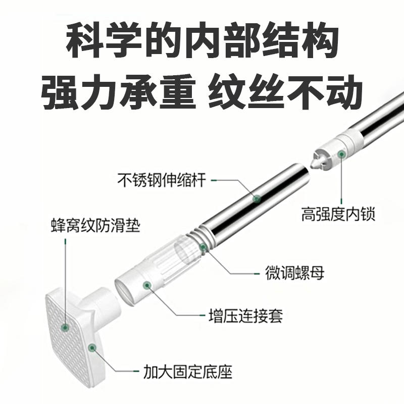 伸缩晾衣杆免打孔挂衣杆阳台窗帘杆卫生间浴帘杆收缩支撑杆晾晒杆 - 图1