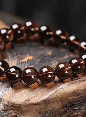 茶水晶手串烟晶手链全净体