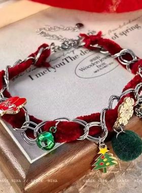 诞愿心动!圣诞树毛绒铃铛choker项链女2025新款项圈秋冬小众颈链
