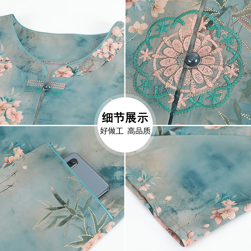 奶奶装夏季短袖套装中老年人女装衬衫两件套老年人夏装女衣服裤子