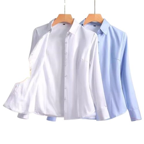 气质简约款长袖职业衬衫女秋冬新款加绒修身显瘦大码职业正装上衣 - 图3