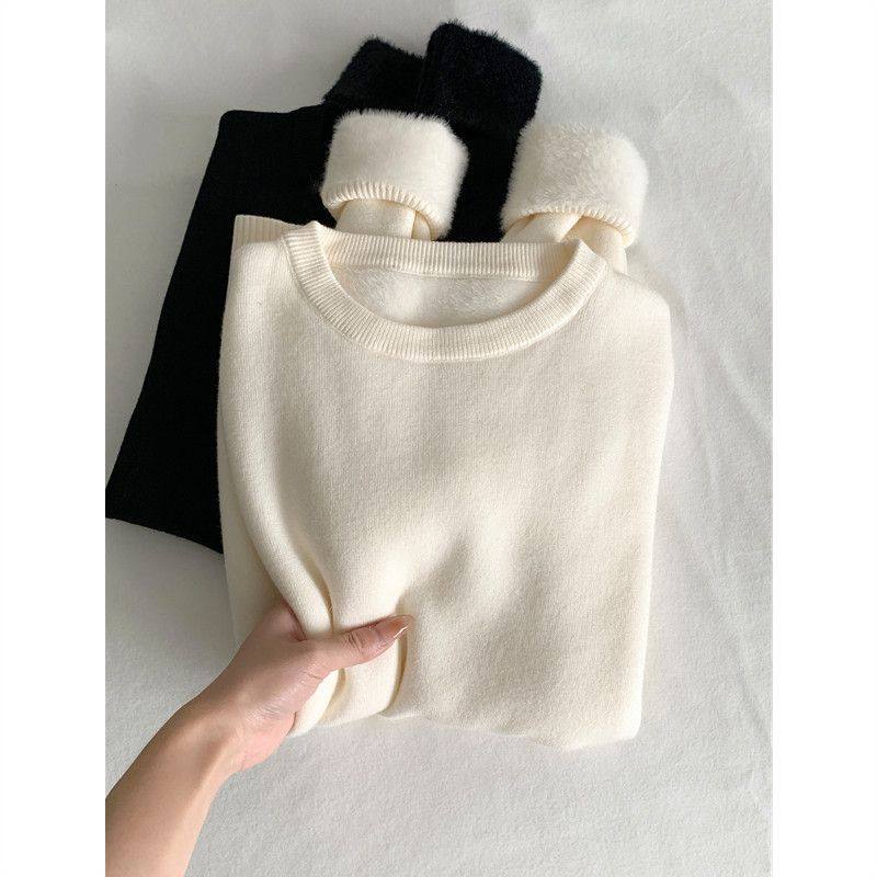 秋冬新款杏色磨毛加厚一体绒长袖针织打底衫大码内搭毛衣上衣女装,淘宝优惠券,粉丝福利购,淘宝优惠卷