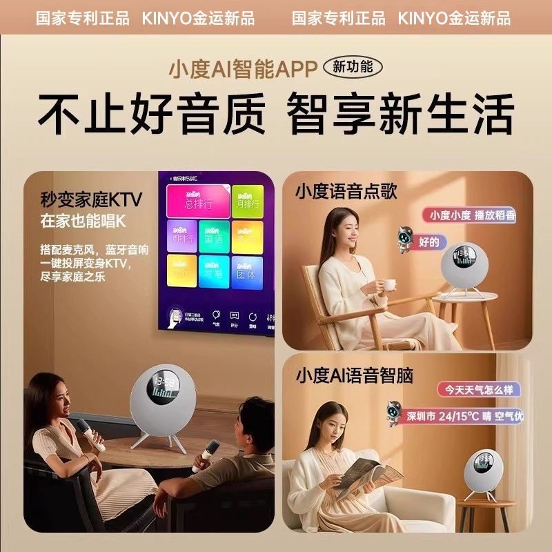 金运P66音响家用客厅2025新款摆件蓝牙音箱家庭ktv麦克风唱歌音质,淘宝优惠券,粉丝福利购,淘宝优惠卷