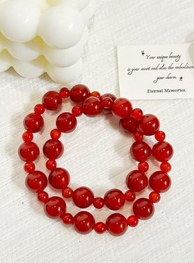 多圈红玛瑙手链幸运红高级感显白双圈玛瑙手串许我耀眼赵露思同款