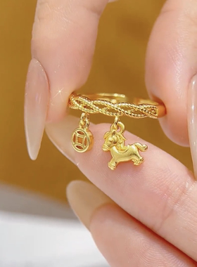 复古宫廷风古法镂空菱格镶钻戒指古法流苏小摇铃摇曳铃铛叠戴套戒