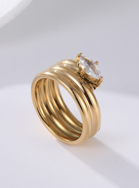 韩版几何设计气质三角弧面戒指时尚个性简约钛钢指环不掉色百搭