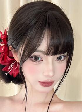 新中式蓝色系百合花发夹