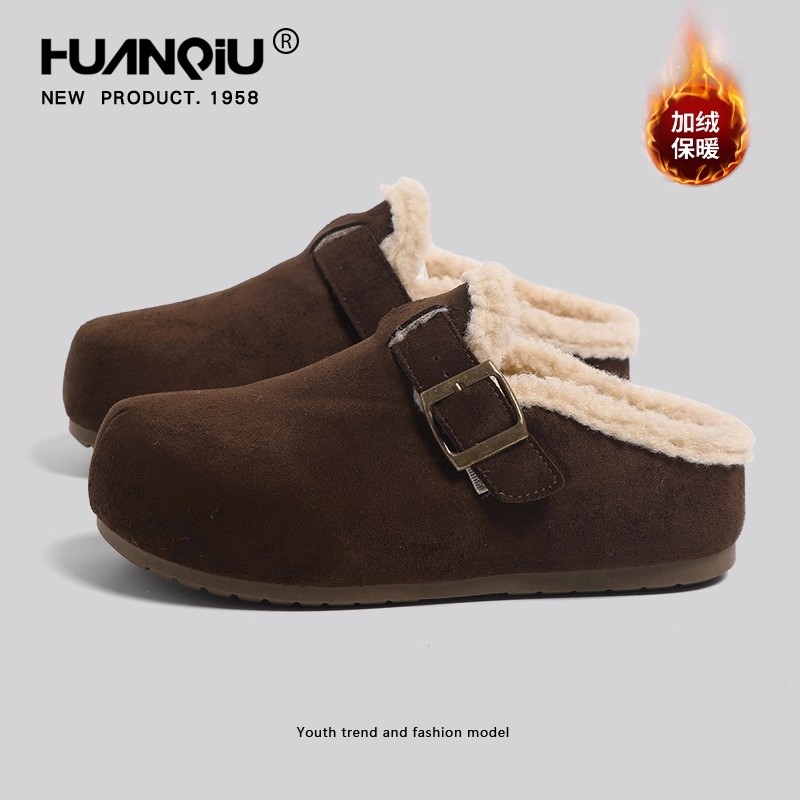 环球半拖勃肯鞋女2025冬季新款加绒厚底棉鞋小众设计女鞋鞋子时尚 - 图0