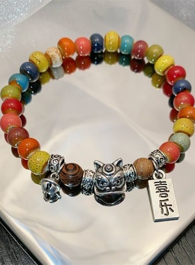 新年吉祥如意算盘貔貅手串且手链双圈小众手串复古叠戴双层琉璃链