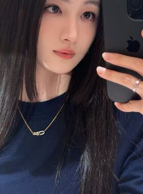 新款社交无压力高定品质双色双环U形马蹄扣项链壤钻女s925银