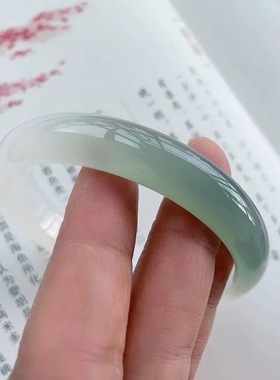 半山半水玛瑙手镯白月光正品高冰油青色玉髓玉镯子女友情人节礼物